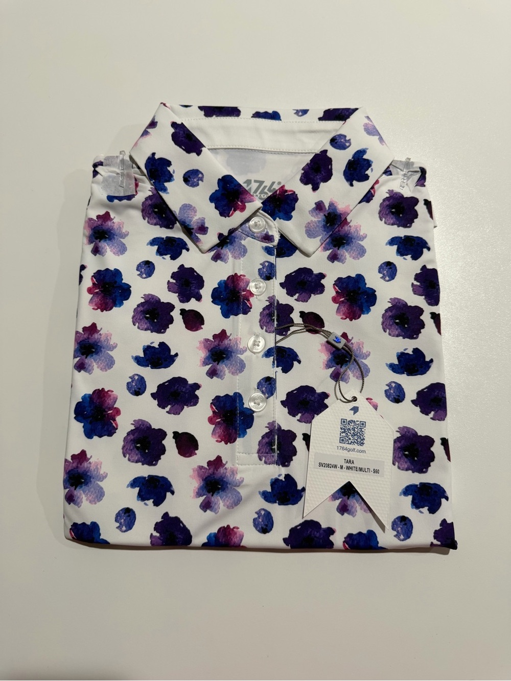 Signature Women’s Button-Down Shirt - White with Blue & Purple Floral Print